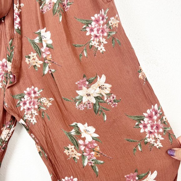 AMERICAN EAGLE Brown Floral Pencil High Rise Casual Paper Bag Waist Pants SMALL - Picture 9 of 10